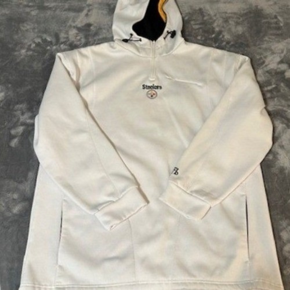 NFL Pittsburgh Steelers White Quarter Zip Hoodie Mens XL Embroidered Logo